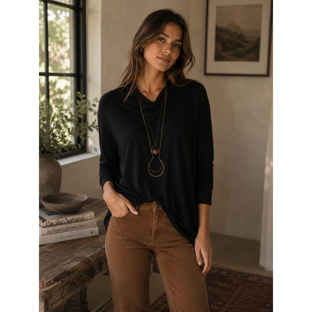 Bordeaux Top Womens Small Black Cowl Neck Minimalist Goth Dark Academia
